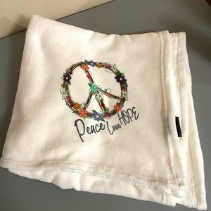 NWOT Hand Crafted Peace Love Hope Plush Throw 50 x 70”